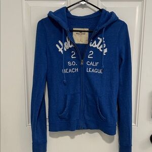 Hollister Royal Blue Full-Zip Hoodie with Embroidered Chest Size S